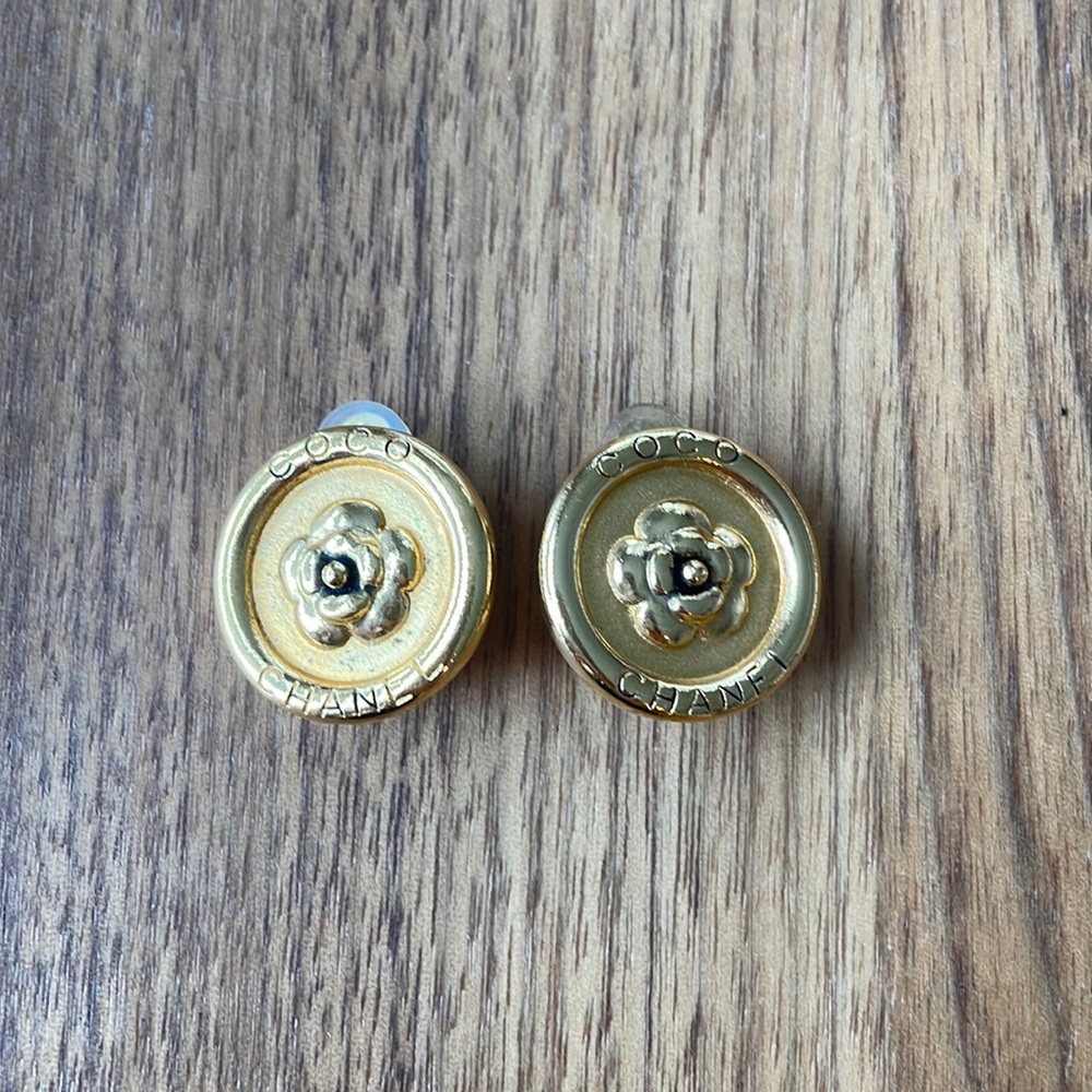 Chanel gold button earrings